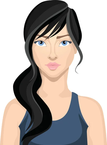 Beautiful Sports Girl Character Avatar Long Black Hair — ストックベクタ