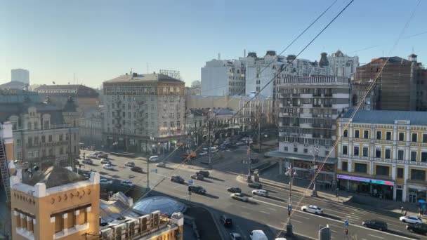 Doprava Trhu Bessarabska Náměstí Poblíž Kyjev Khreshchatyk Avenue Pohled Město — Stock video