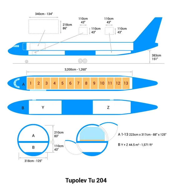 Tupolev 204 Airplane Guía Aviones Carga — Vector de stock