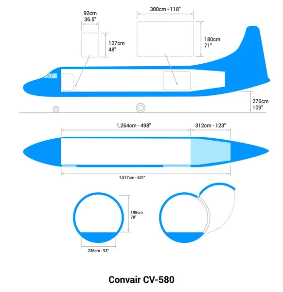 Convair 580 Esquema Avión Guía Aviones Carga — Vector de stock