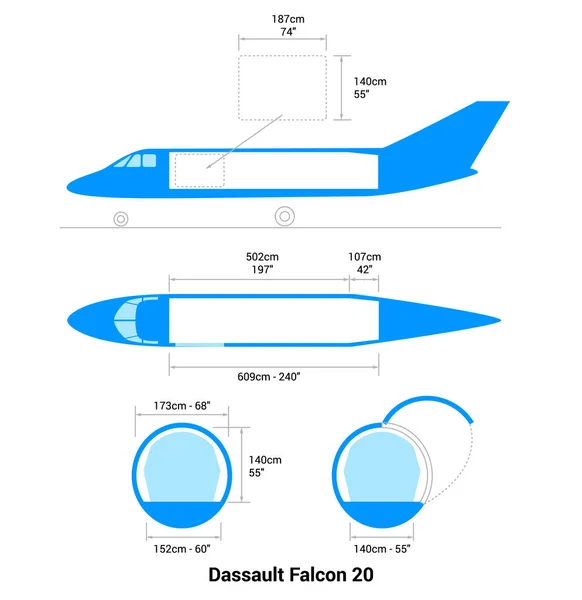 Esquema Avión Dassault Falcon Guía Aviones Carga — Vector de stock