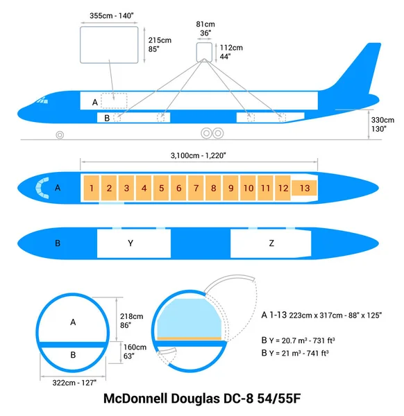 Mcdonnell Douglas 55F Esquema Avión Guía Aviones Carga — Vector de stock
