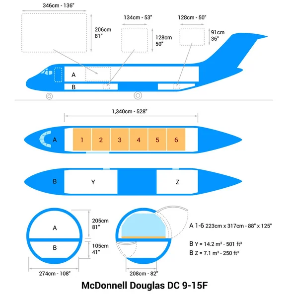 Esquema Avión Mcdonnell Douglas 15F Guía Aviones Carga — Vector de stock