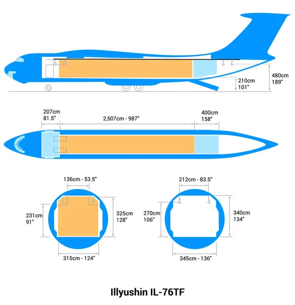 Illyushin 76T Il76 Aeroplano Esquema Guía Aviones Carga — Vector de stock