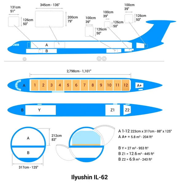Illyushin 400T Esquema Avión Guía Aviones Carga — Vector de stock