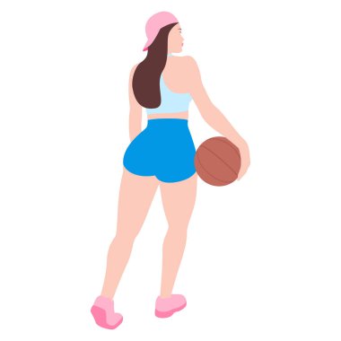 Seksi popolu, harika vücut yapısı olan spor yapan ve basketbol oynayan genç bir kadın.