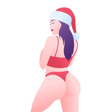 Noel Baba şapkalı seksi fit kız büyük popo şeklini gösteriyor.