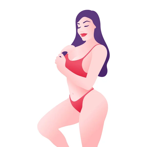 Hermosa Chica Sexy Forma Cuerpo Bikini Rojo Jugando Con Pelo — Archivo Imágenes Vectoriales