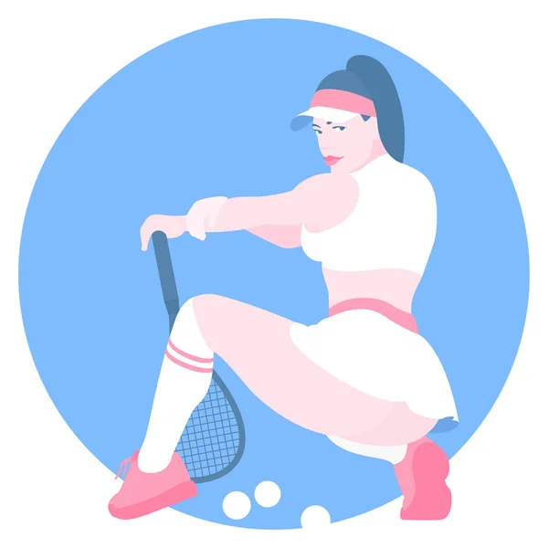 Sexy Sports Tennis Girl Great Body Shape Sitting Court Balls — Stock Vector