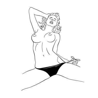 Moda dergisi illüstrasyonuna poz veren muhteşem iç çamaşırlı güzel seksi kız manken.