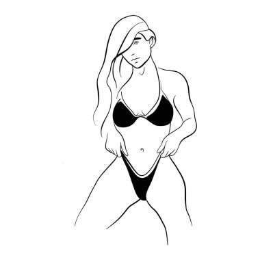 Moda dergisi illüstrasyonuna poz veren güzel iç çamaşırlı manken kız.