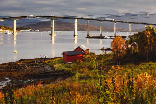 Bron och kusten i Senja — Stockfoto