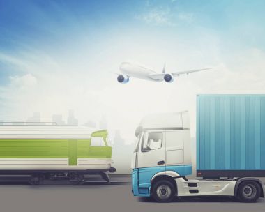 Teslimat ve taşımacılığı, dünya geniş kargo taşıma kavramı. 3D çizim