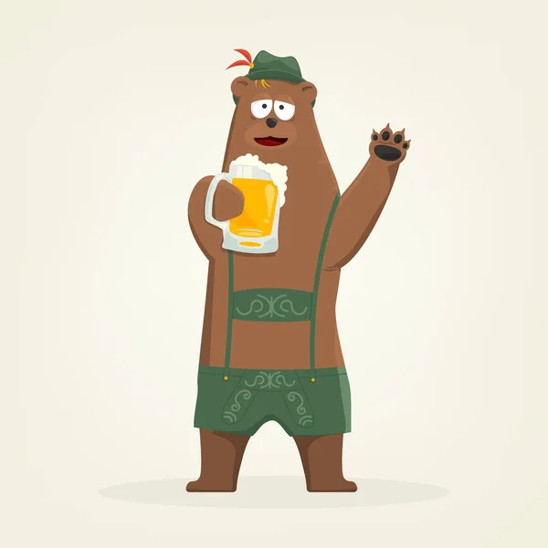 Illustrazione Vettoriale Orso Tedesco Che Beve Una Birra — Vettoriale Stock