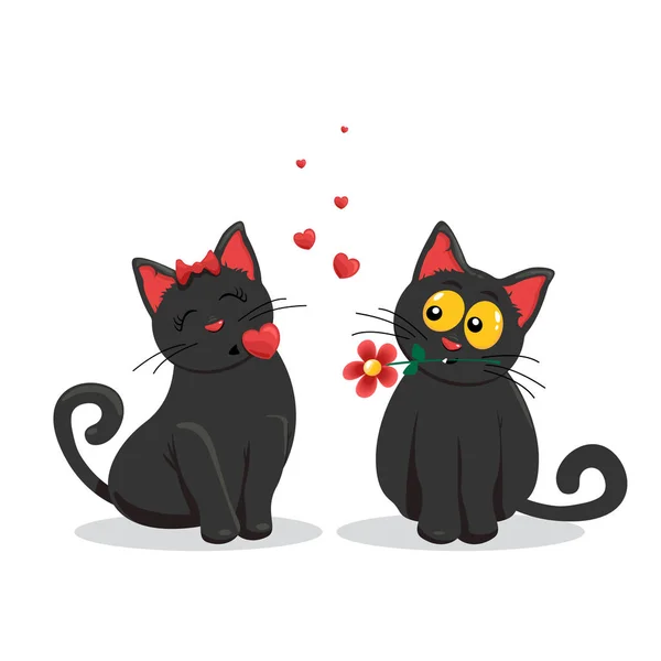 Birbirine Aşık Iki Siyah Kedinin Vektör Çizimi — Stok Vektör