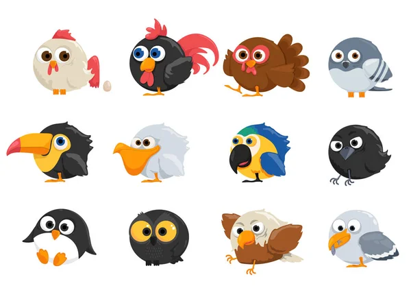 Vector Set Cartoon Vogels — Stockvector