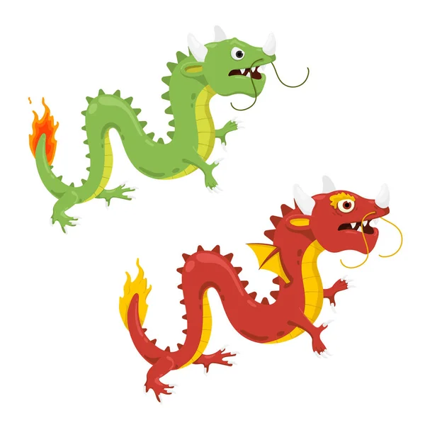 Desenho Animado Vetor Dragões Chineses —  Vetores de Stock