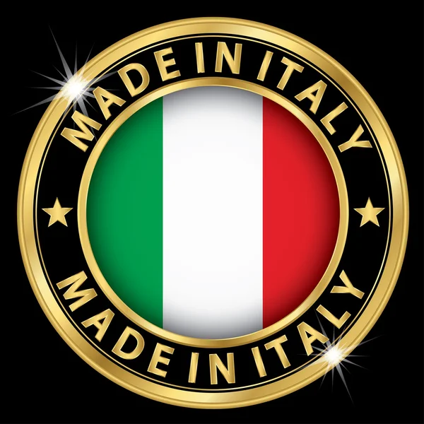 Gemaakt in Italië golden label met vlag, vectorillustratie — Stockvector