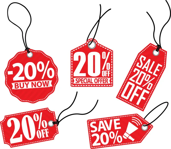 20% off tag set, vector illustration — Stock Vector