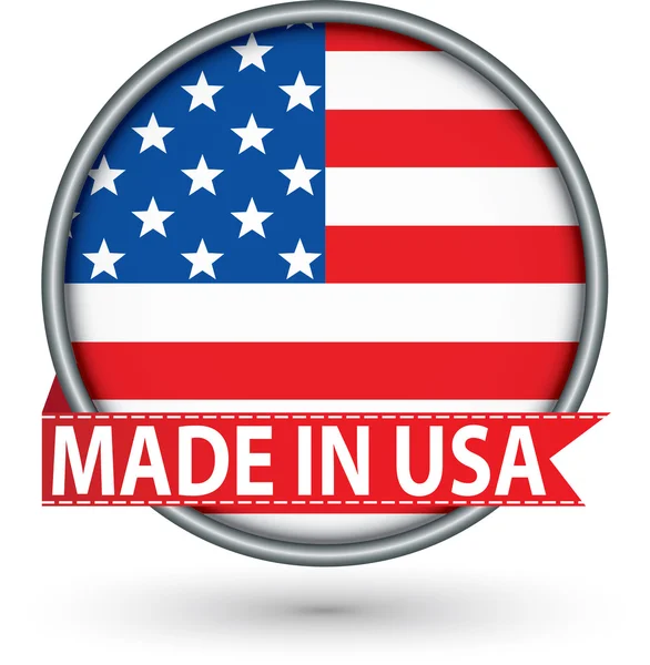 Fabriqué aux États-Unis étiquette argent avec drapeau, illustration vectorielle — Image vectorielle