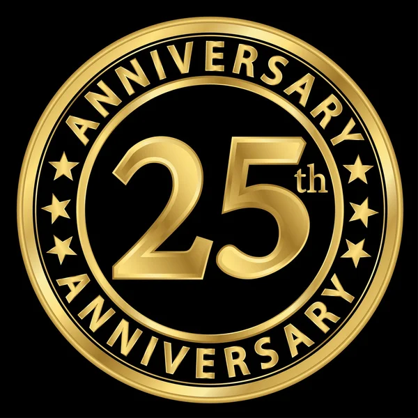 25e verjaardag gouden label, 25 jaar verjaardag gouden teken, — Stockvector