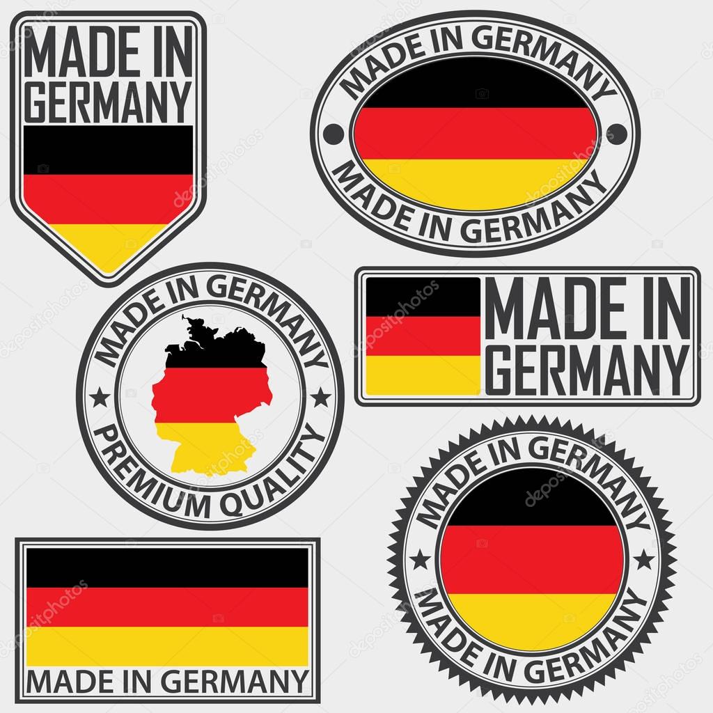 Made in Germany label set with flag, vector illustration