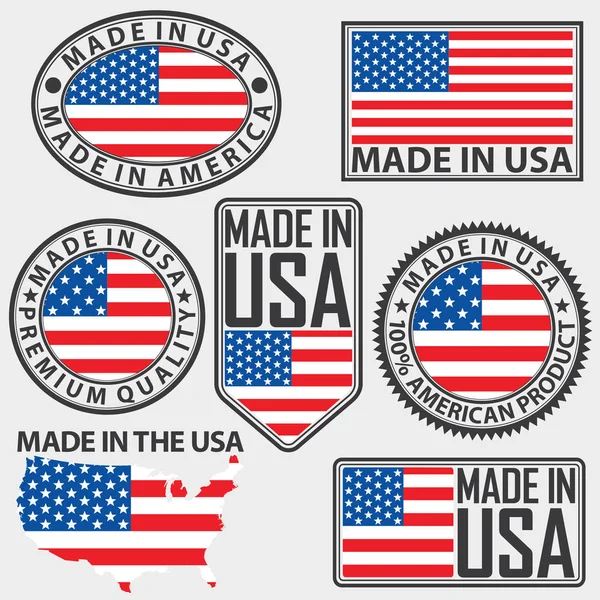 Made in USA label set with flag, vector illustration — Stock Vector