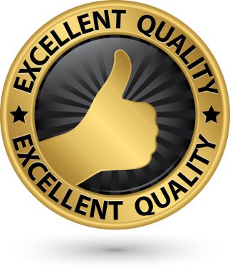 Excellent quality golden sign with thumb up, vector illustration clipart
