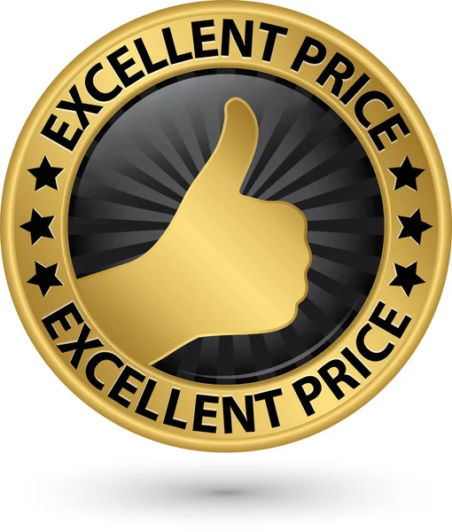 Excellent price golden sign with thumb up, vector illustration — Stock Vector