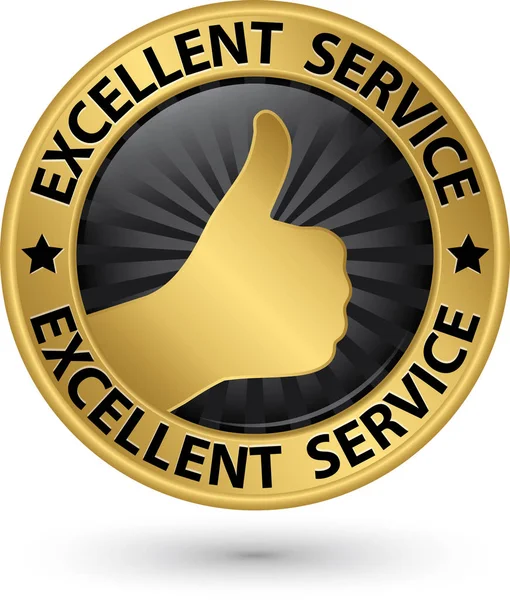 Excellent service golden sign with thumb up, vector illustration — Stock Vector