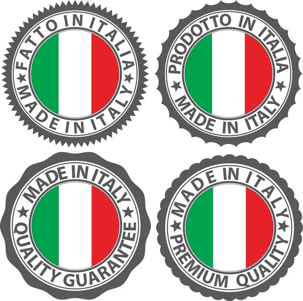 Feito na Itália rótulo definido com bandeira italiana, ilustração vetorial — Vetor de Stock