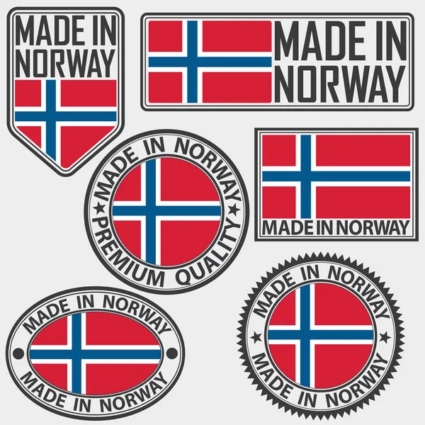 Feito na Noruega rótulo definido com bandeira, feito na Noruega, illus vetor — Vetor de Stock