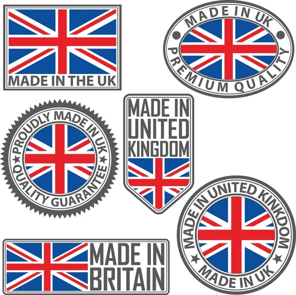 Made in UK label set with flag, made in the UK, векторная иллюстрация Лицензионные Стоковые Иллюстрации
