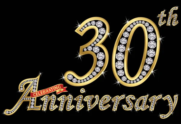 Celebrando 30 aniversário sinal de ouro com diamantes, vetor —  Vetores de Stock