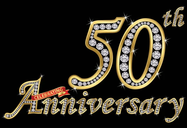Celebrazione 50 anniversario segno d'oro con diamanti, vettore Grafiche Vettoriali