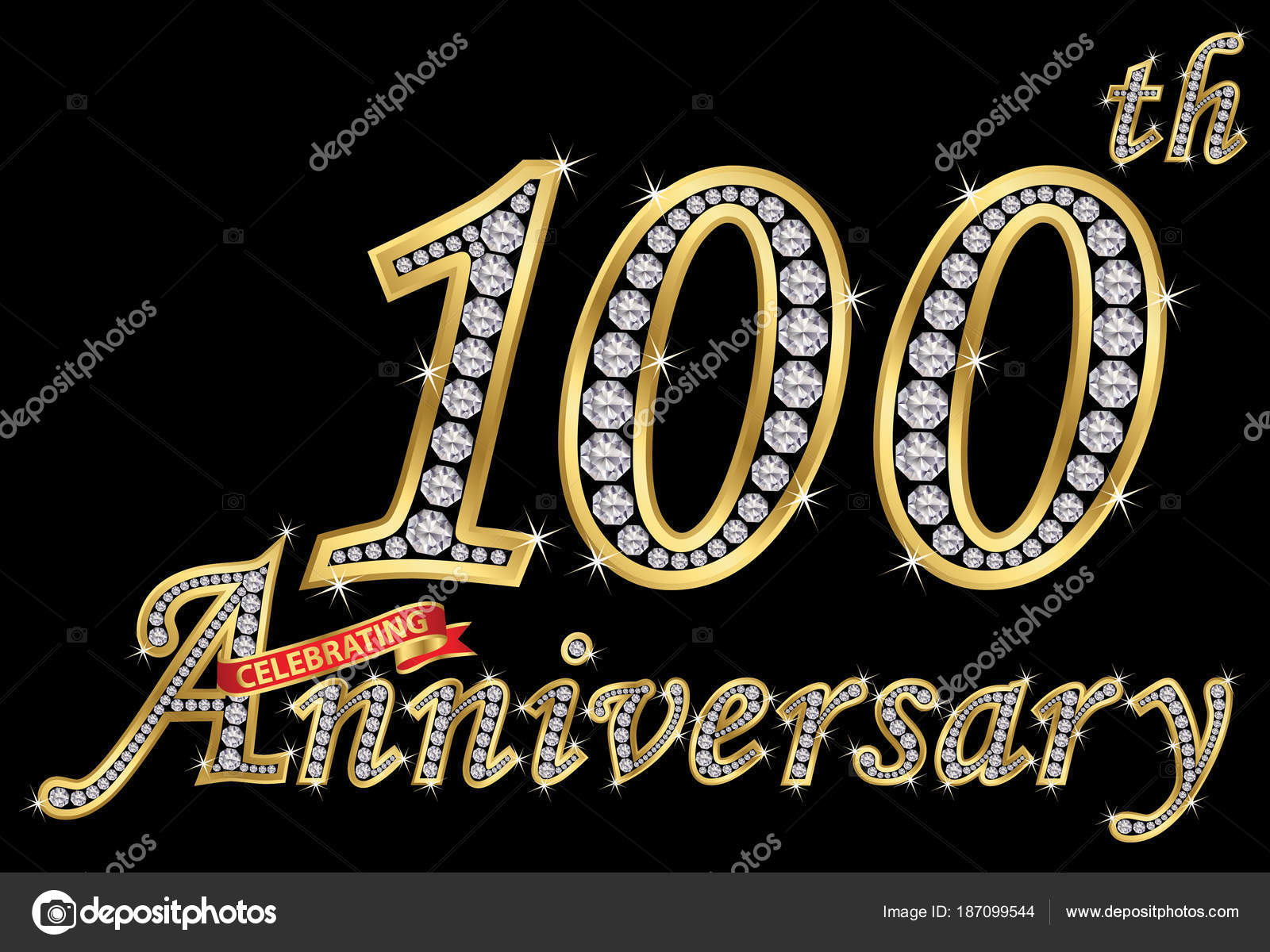 Celebrando el signo de oro del centenario con diamantes, vector vector