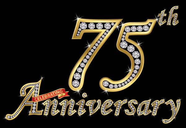 Γιορτάζει την 75η επέτειο χρυσή πινακίδα με διαμάντια, διάνυσμα Royalty Free Εικονογραφήσεις Αρχείου