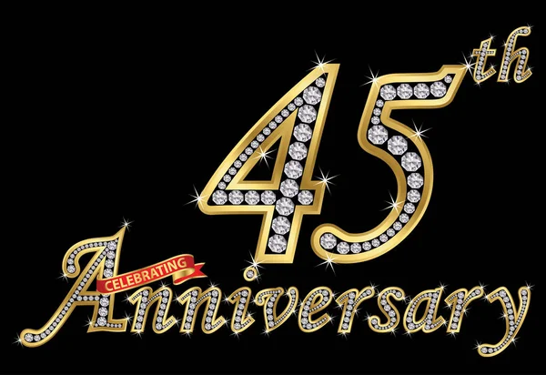 Celebrazione 45 anniversario segno d'oro con diamanti, vettore Vettoriale Stock