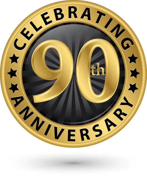 Celebrazione 90 anniversario etichetta d'oro, illustrazione vettoriale — Vettoriale Stock