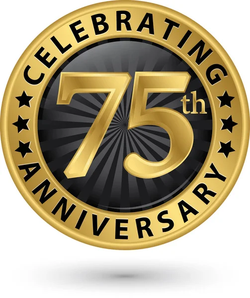 Celebrando 75th aniversário selo de ouro, ilustração vetorial — Vetor de Stock