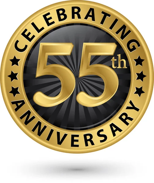 Celebrating 55th anniversary gold label, vector illustration — Stock Vector