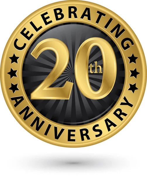 Celebrating 20th years anniversary gold label, vector illustrati — Stock Vector