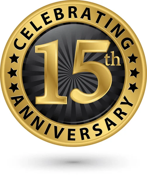 Celebrating 15th anniversary gold label, vector illustration — Stock Vector