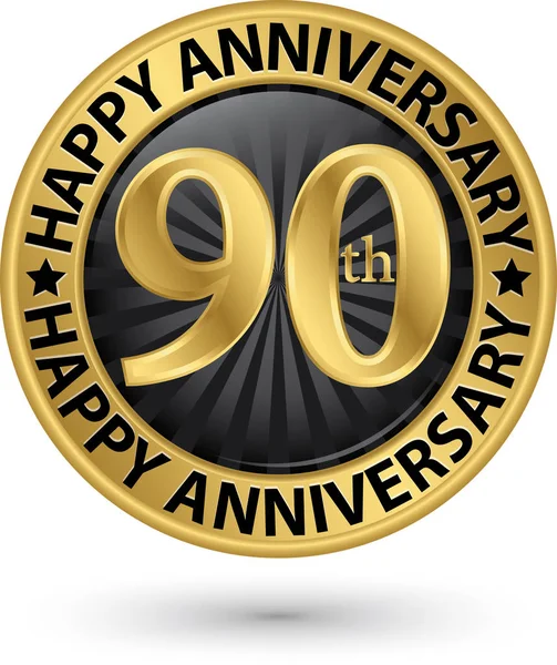 Feliz 90 anos de etiqueta de ouro aniversário, ilustração vetorial —  Vetores de Stock