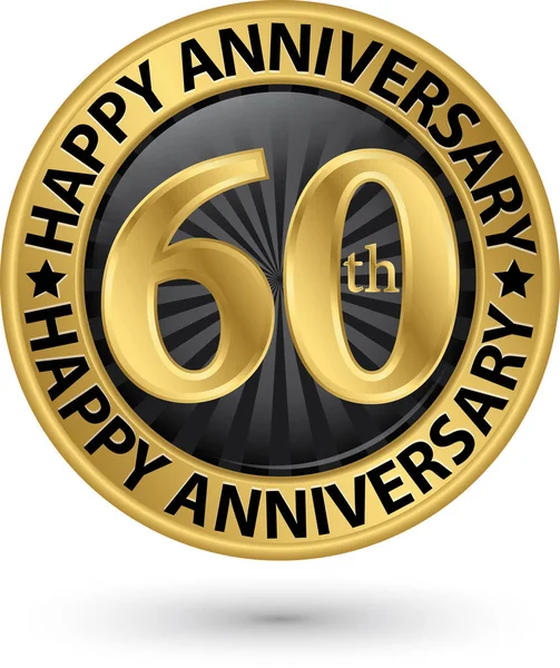 Feliz 60 años aniversario etiqueta de oro, vector de ilustración — Vector de stock