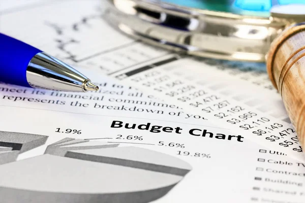 Gráficos de orçamento com caneta — Fotografia de Stock