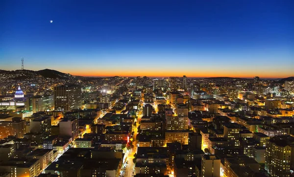 Panoramic View San Francisco Evening Illuminated Streets — Stock Photo, Image