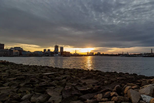 Vacker Natt Med Utsikt Från Östra Boston — Stockfoto