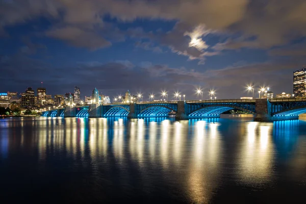 Longfellow Bridge Noci Boston Massachusetts — Stock fotografie