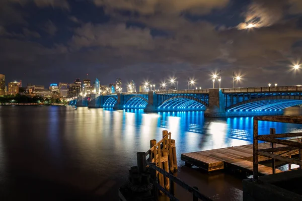 Longfellow Bridge Noci Boston Massachusetts — Stock fotografie